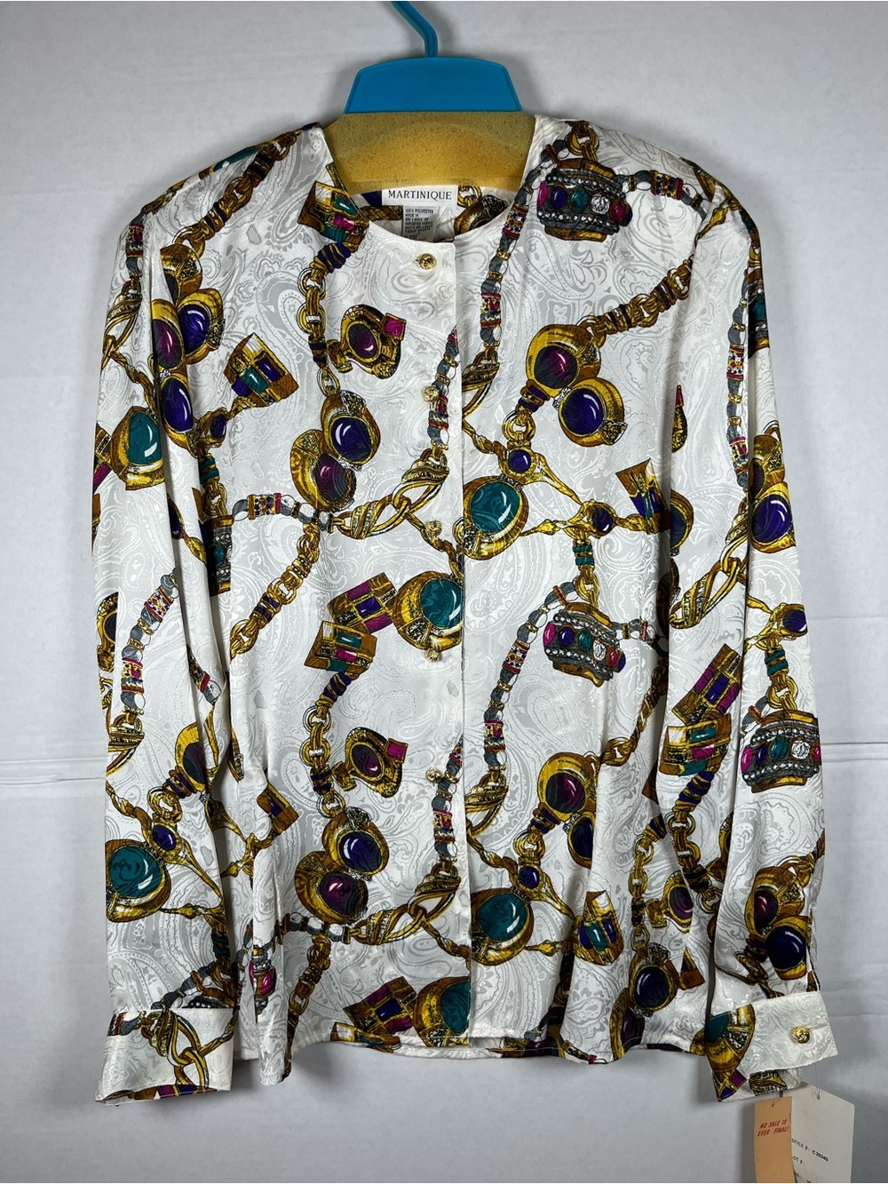 Retro 1980s/1990s Martinique White Jewel-Print Button-Up Blouse